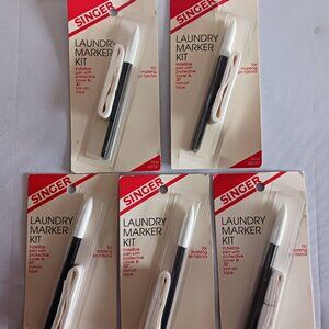 NIP Lot of 5 Singer Laundry Marker Kit W/Pen.Cover & 30” Iron on Tape